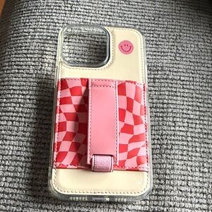 W Pink Checkered Phone Case with Card Slot